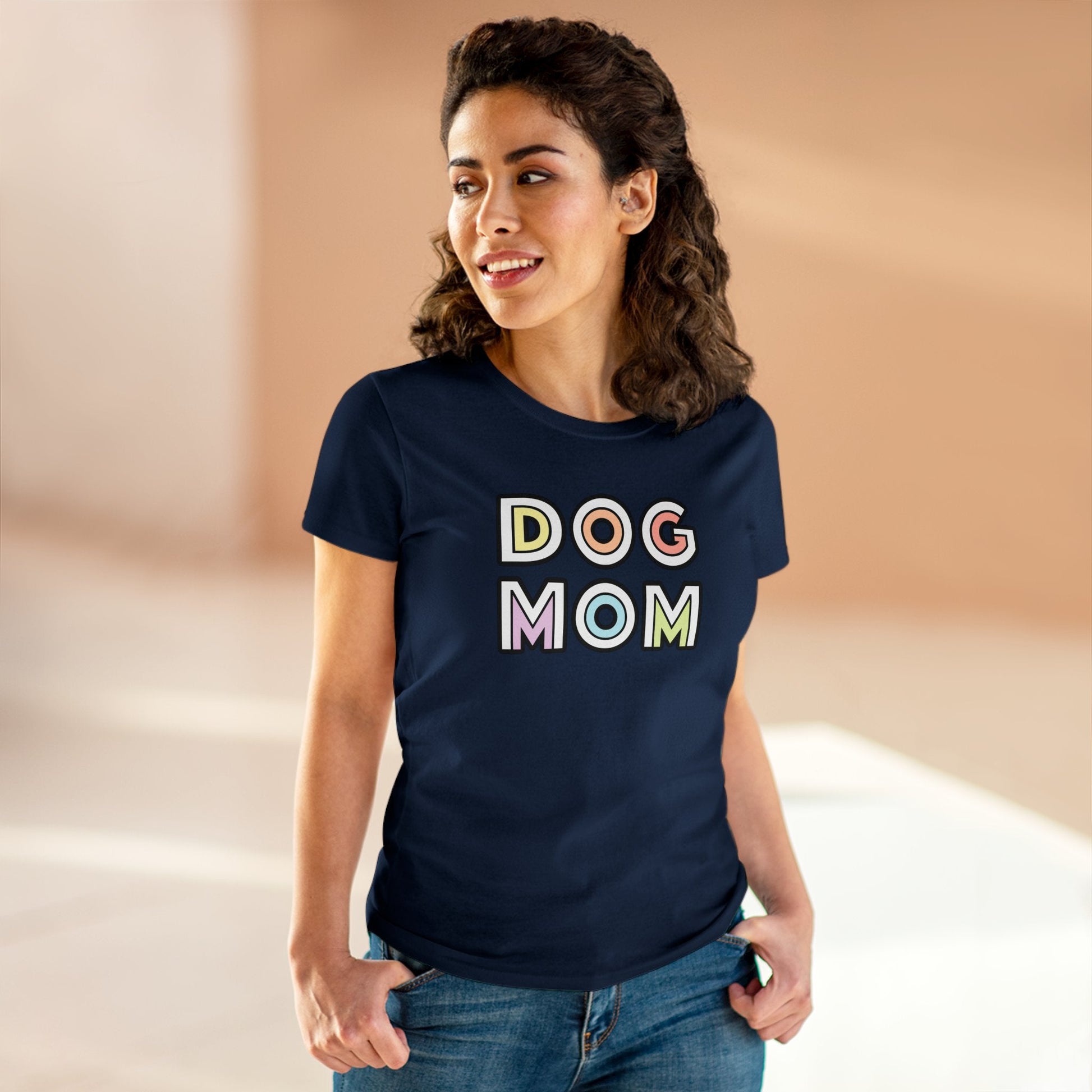 Dog Mom Retro | Women's Midweight Cotton Tee - Detezi Designs - 18805086461372593677