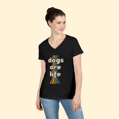 Dogs Are Life | Ladies' V - Neck T-Shirt - Detezi Designs - 22296453088826713866