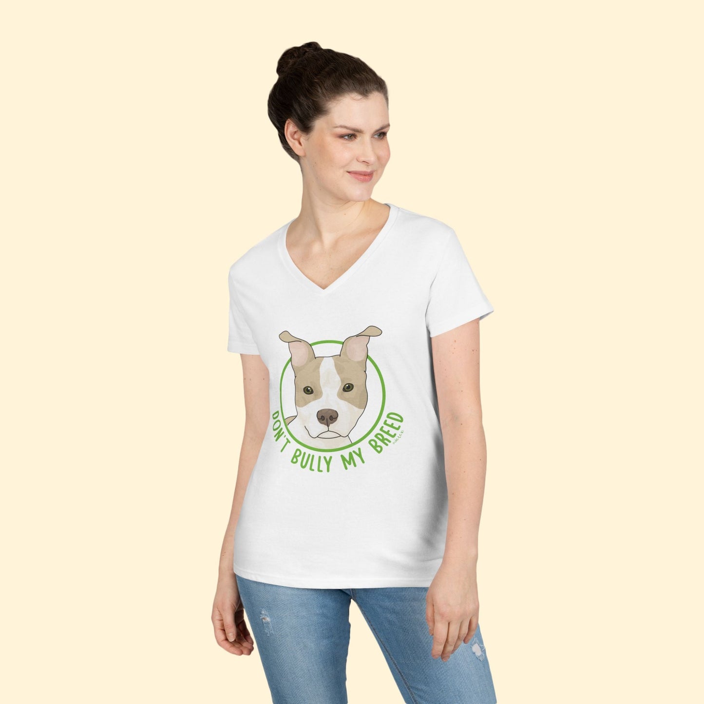 Don't Bully My Breed | Bunny Ears | Ladies' V - Neck T-Shirt - Detezi Designs - 15670906188025215441