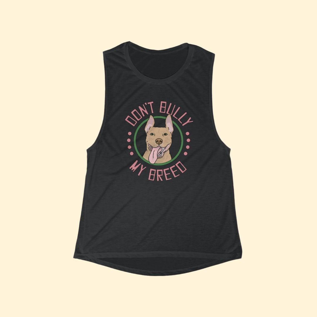 Don't Bully My Breed | Bunny Ears | Women's Flowy Scoop Muscle Tank - Detezi Designs-24731402569096573018