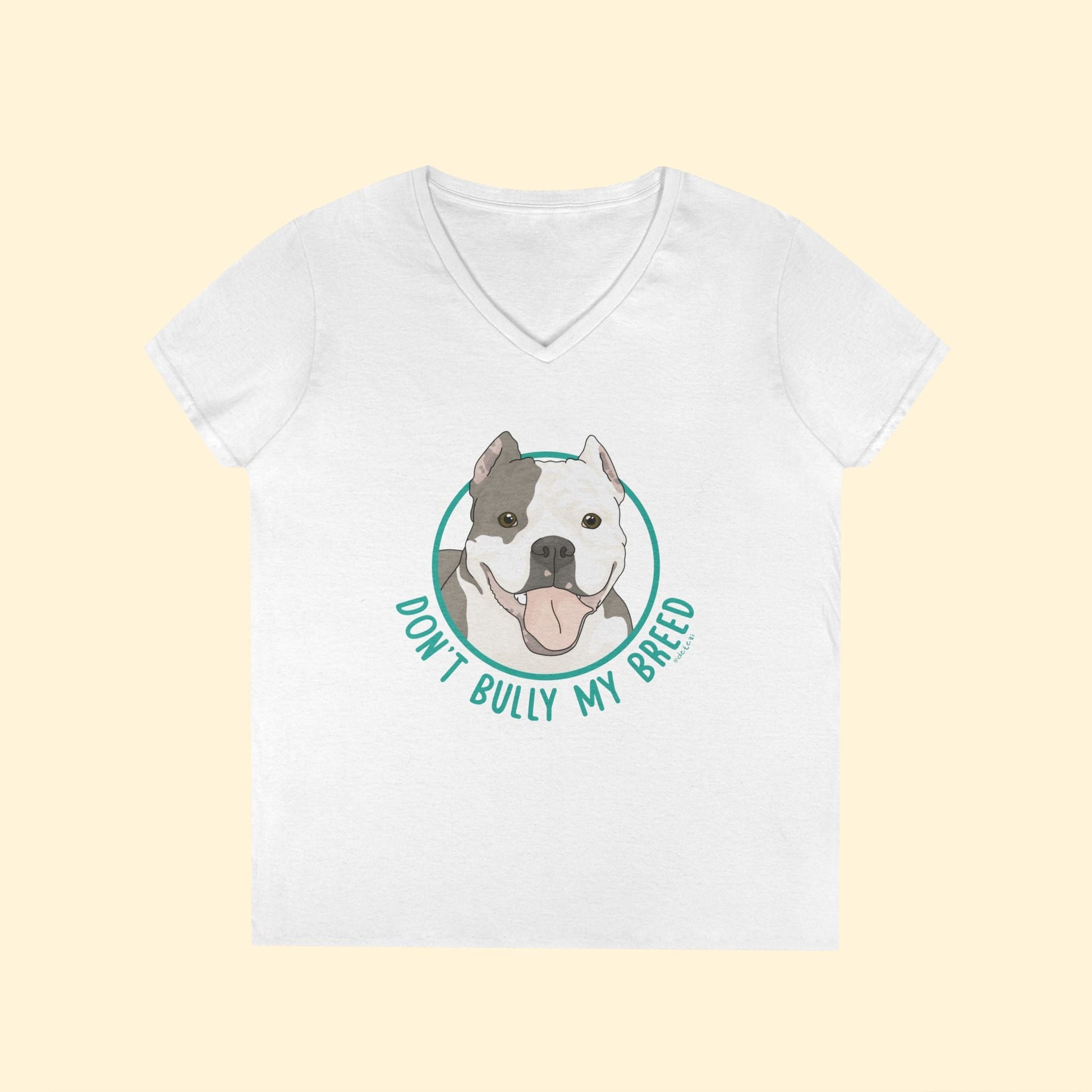 Don't Bully My Breed | Cropped Ears | Ladies' V - Neck T-Shirt - Detezi Designs - 27145880106615340424