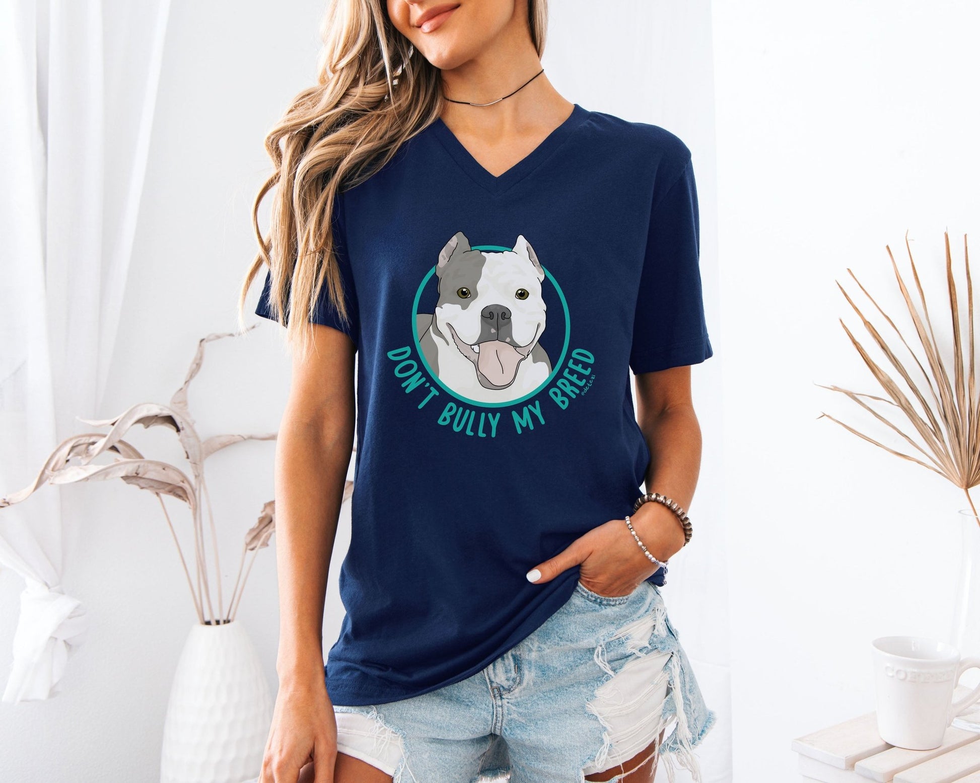 Don't Bully My Breed | Cropped Ears | Unisex V - Neck Tee - Detezi Designs - 30232014018656410655