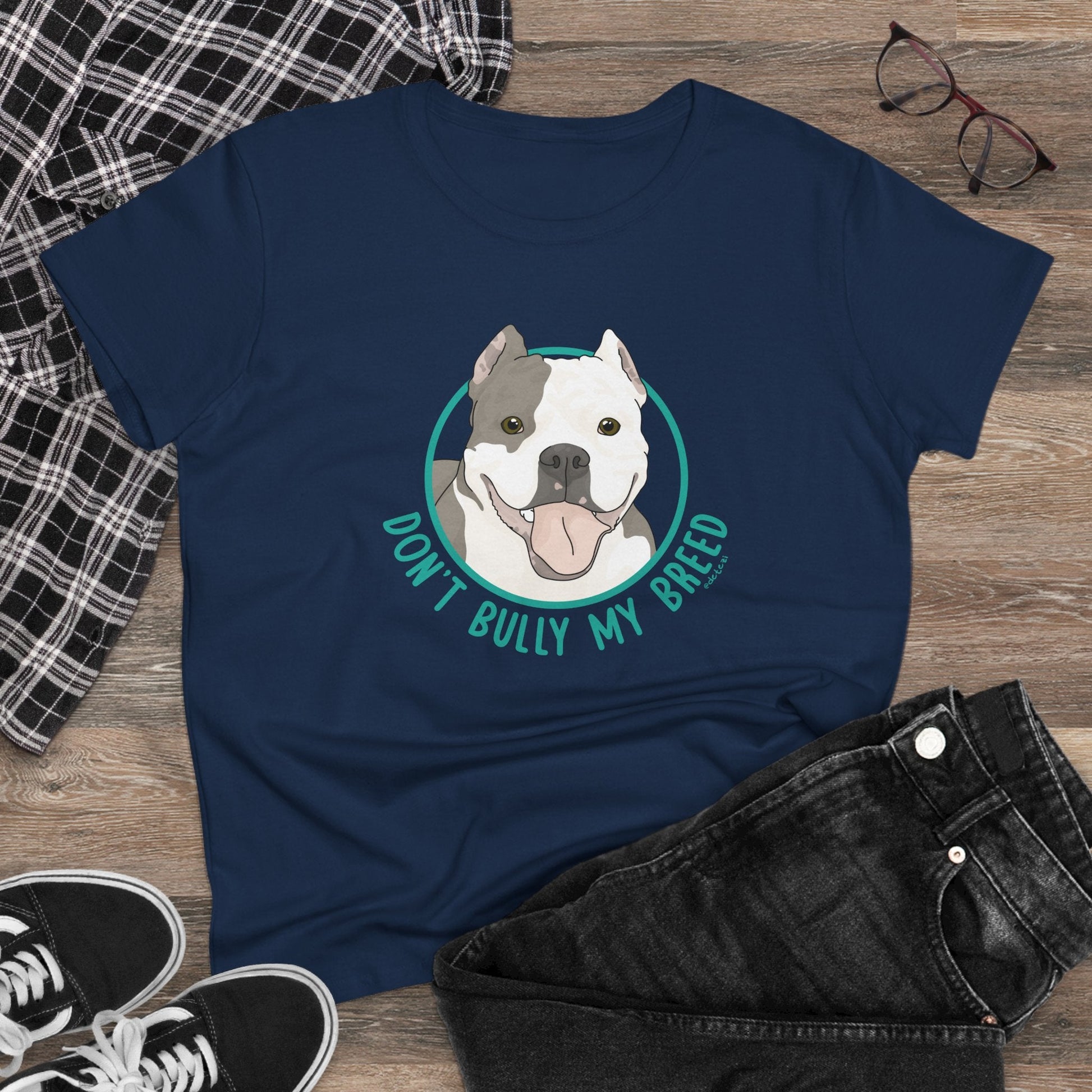 Don't Bully My Breed | Cropped Ears | Women's Midweight Cotton Tee - Detezi Designs - 23927009380219890804
