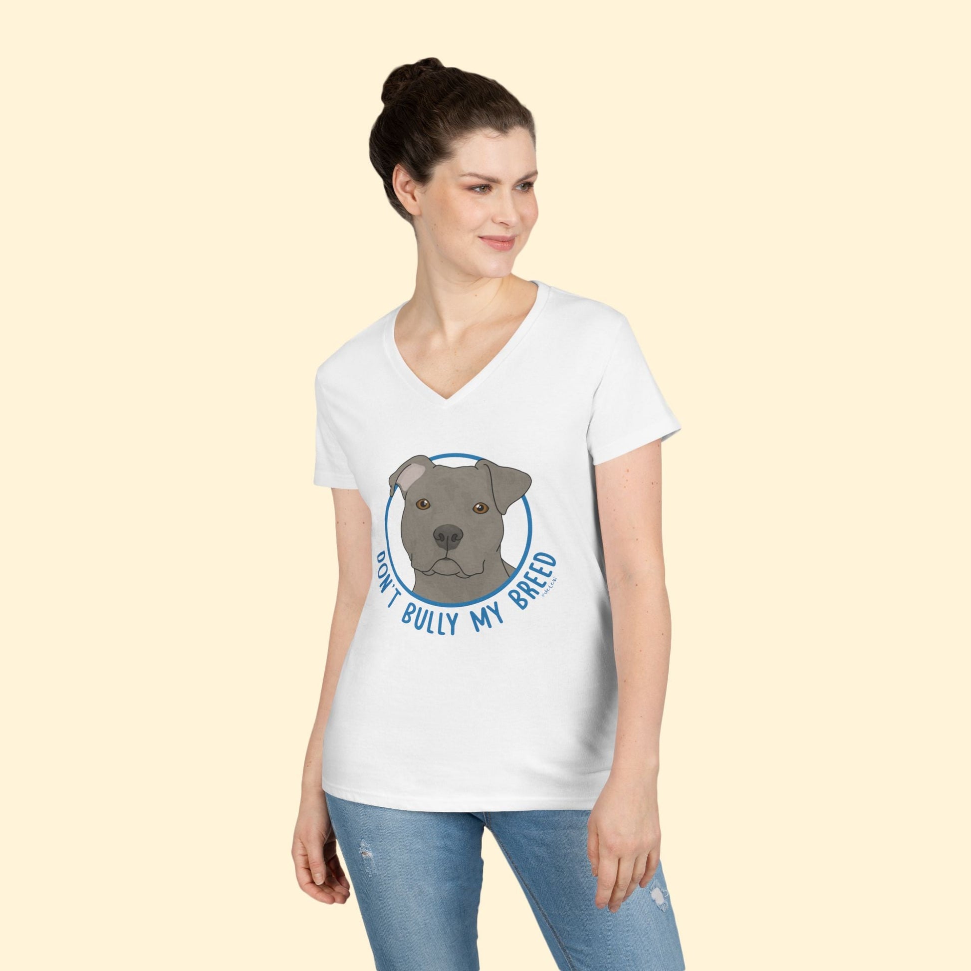 Don't Bully My Breed | Floppy Ears | Ladies' V - Neck T-Shirt - Detezi Designs - 21358980028775770030