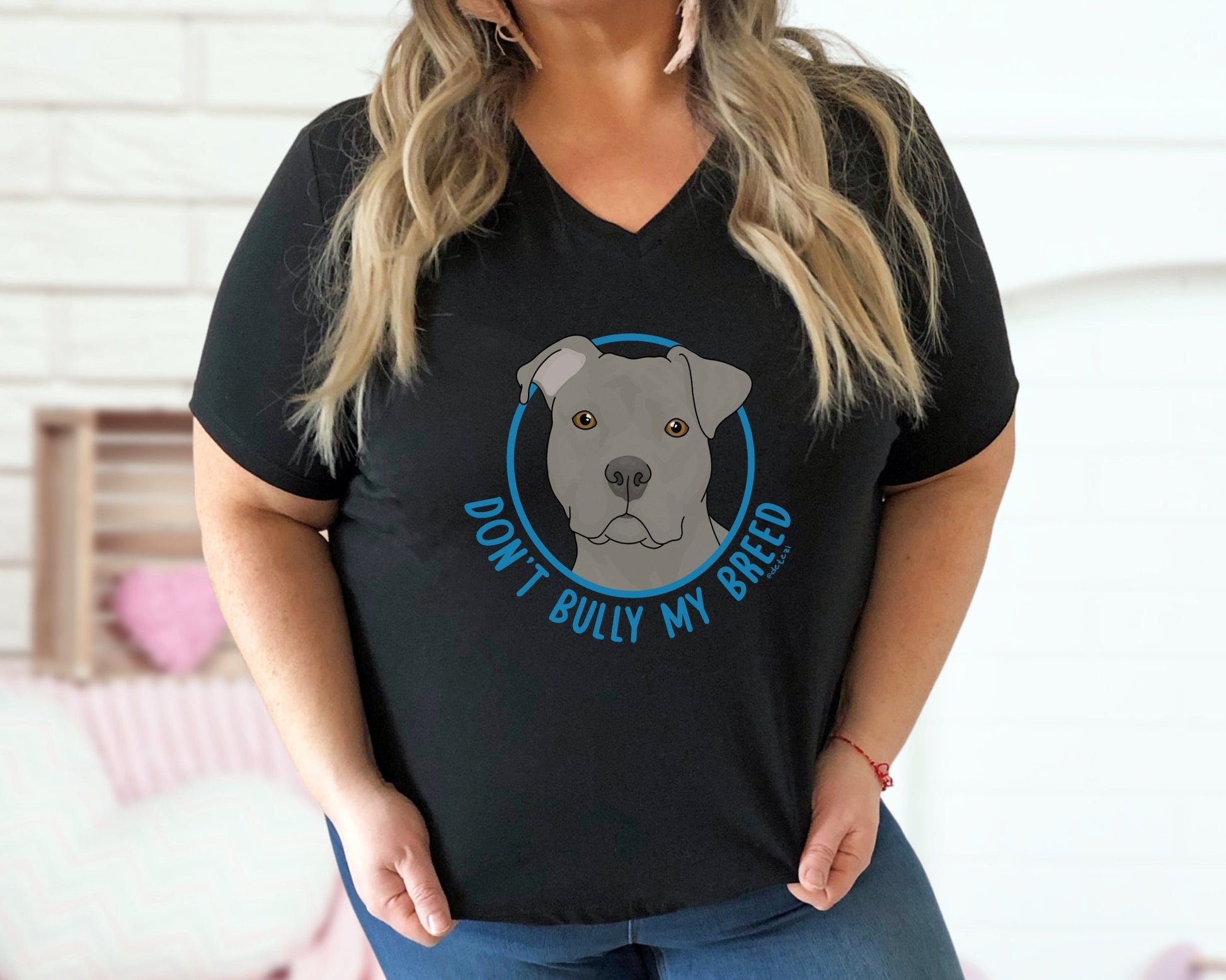 Don't Bully My Breed | Floppy Ears | Unisex V - Neck Tee - Detezi Designs - 25060436901240881012