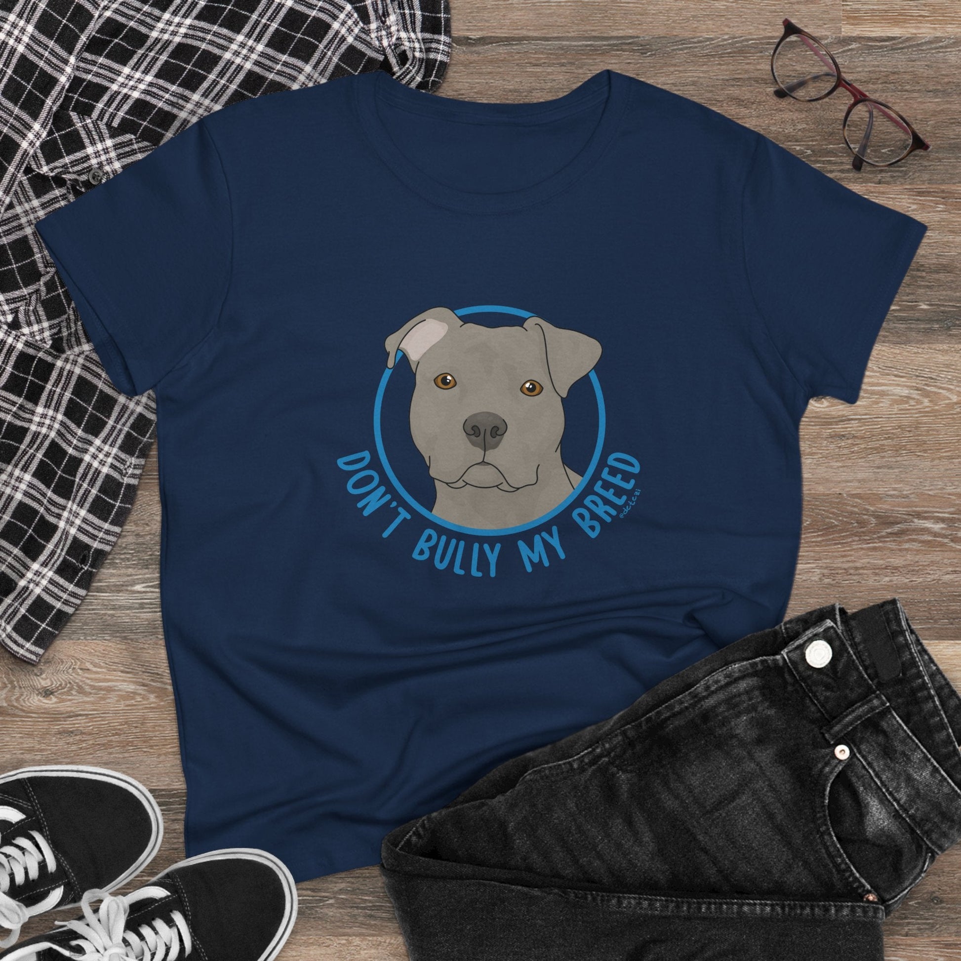 Don't Bully My Breed | Floppy Ears | Women's Midweight Cotton Tee - Detezi Designs - 22140356561109049864