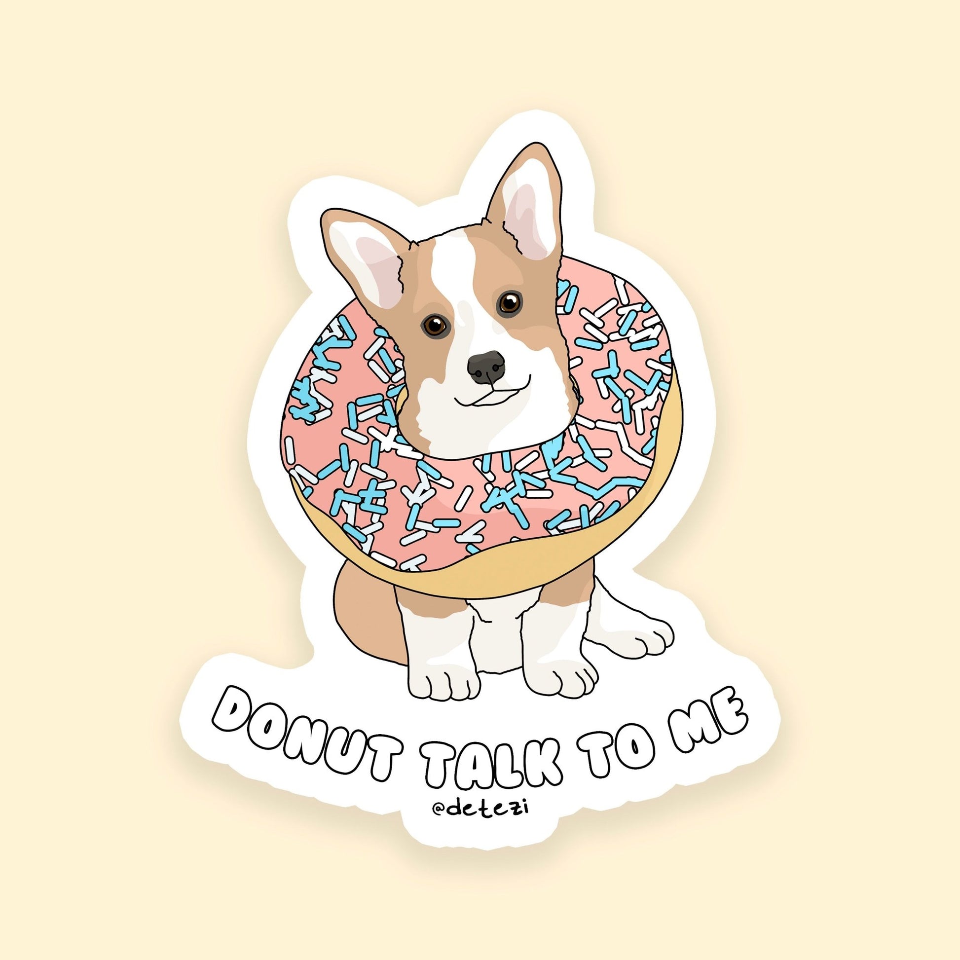 Donut Talk To Me | Corgi Puppy | 3" Vinyl Sticker - Detezi Designs - 