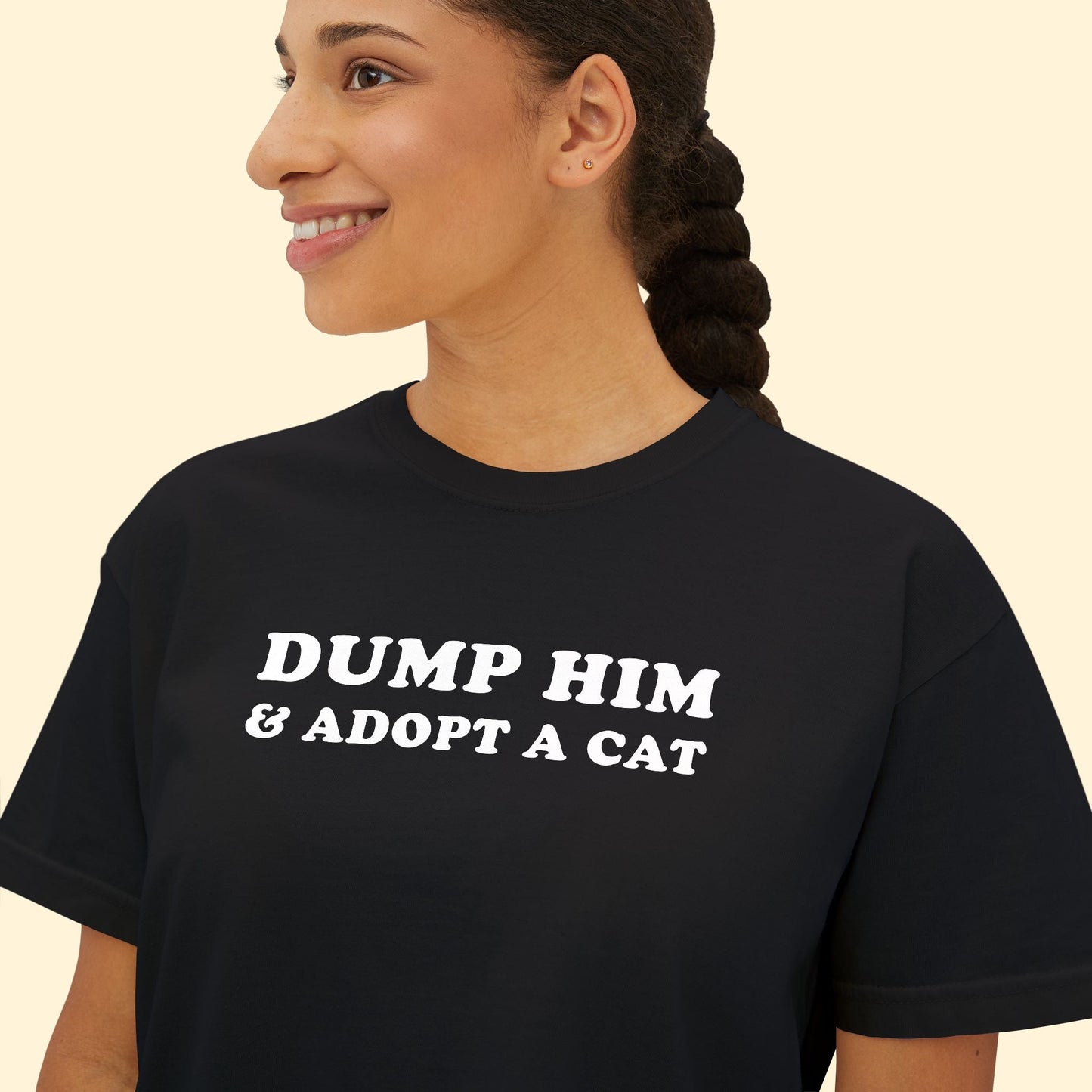 Dump Him & Adopt A Cat | Comfort Colors Boxy Tee - Detezi Designs - 52258717128448290093