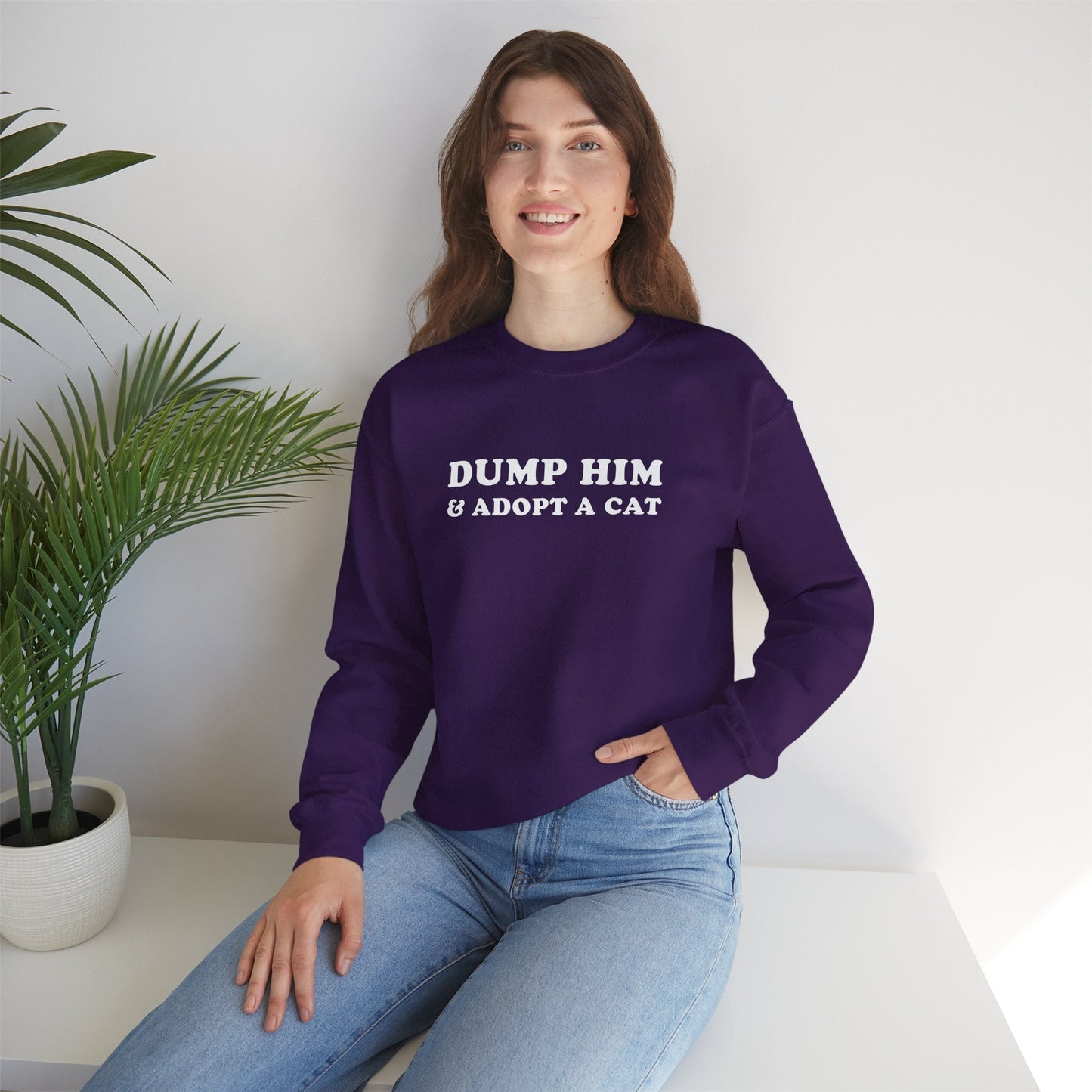 Dump Him & Adopt A Cat | Crewneck Sweatshirt - Detezi Designs - 86996345123033279602