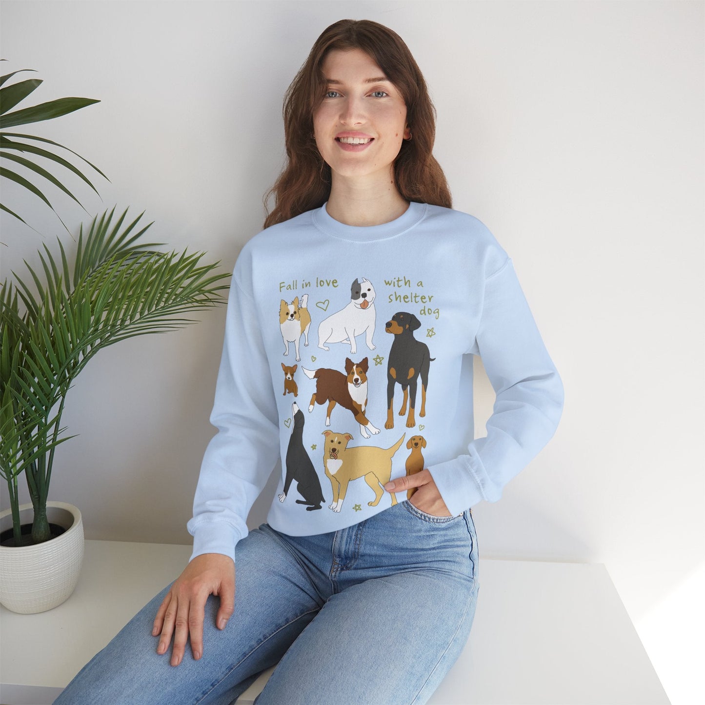 Fall In Love With A Shelter Dog | Crewneck Sweatshirt - Detezi Designs - 14441294149698703930