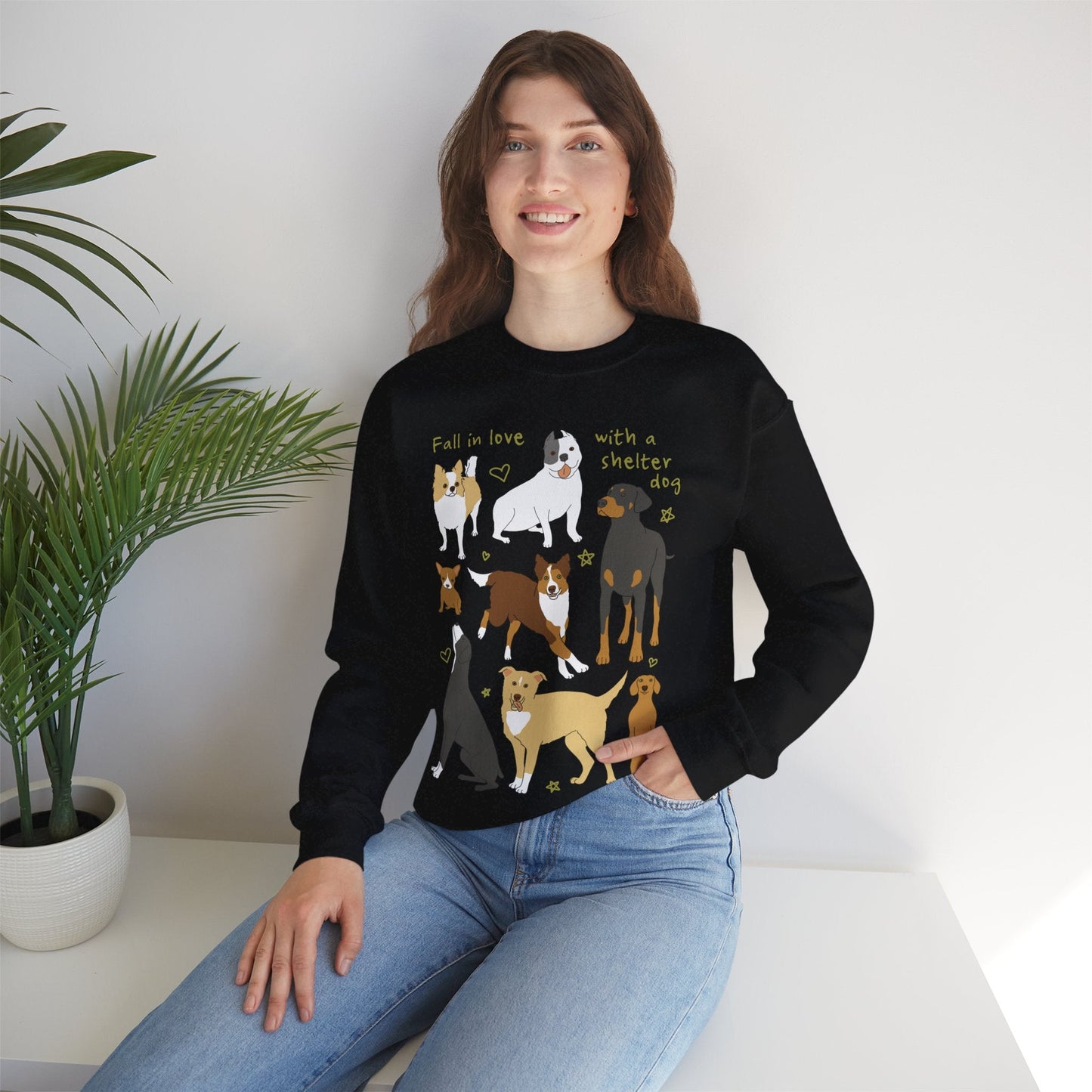 Fall In Love With A Shelter Dog | Crewneck Sweatshirt - Detezi Designs - 14441294149698703930