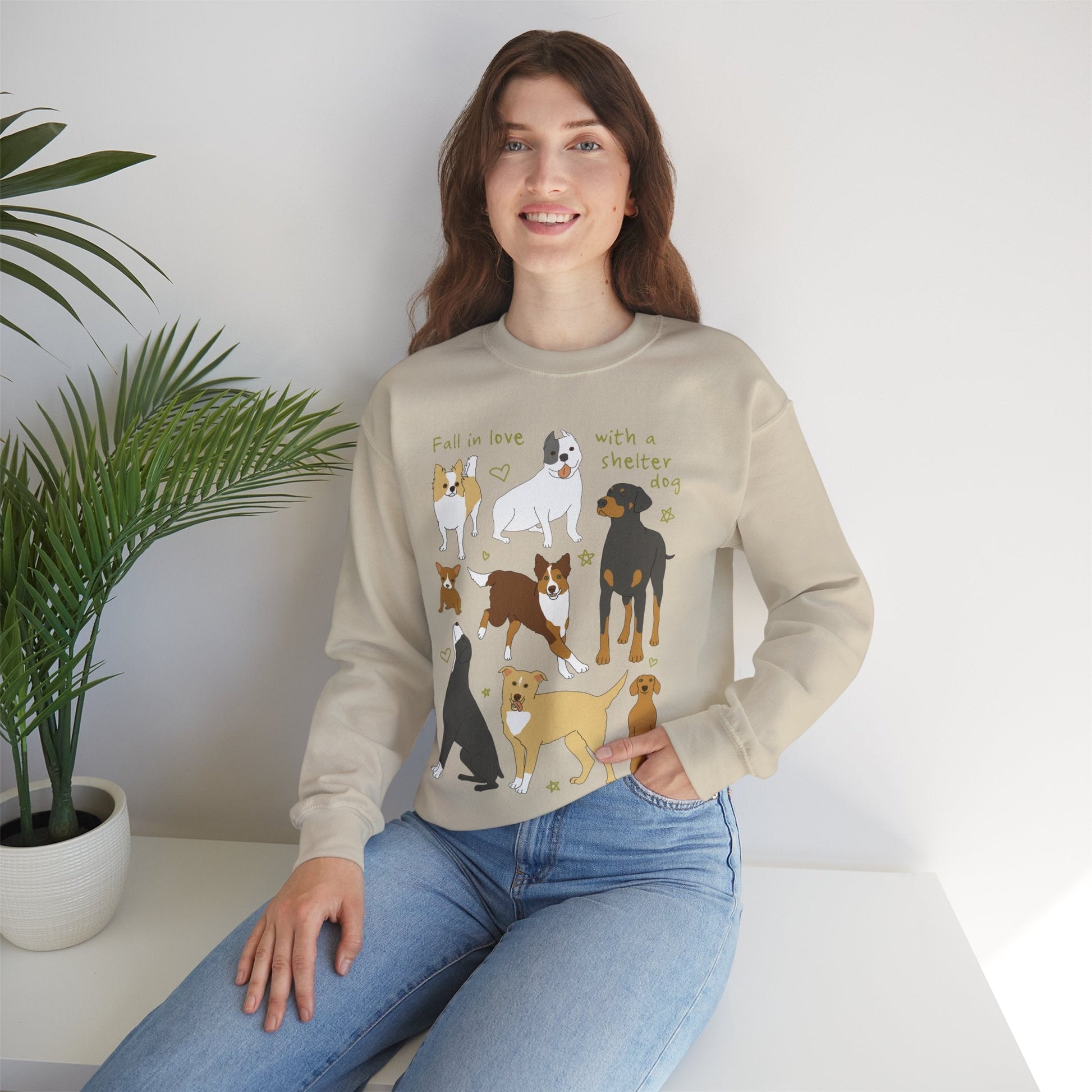 Fall In Love With A Shelter Dog | Crewneck Sweatshirt - Detezi Designs - 14441294149698703930