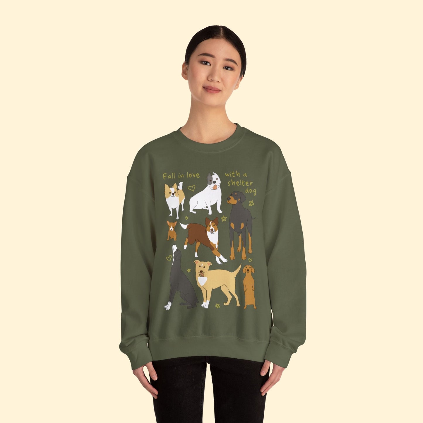 Fall In Love With A Shelter Dog | Crewneck Sweatshirt - Detezi Designs - 14441294149698703930