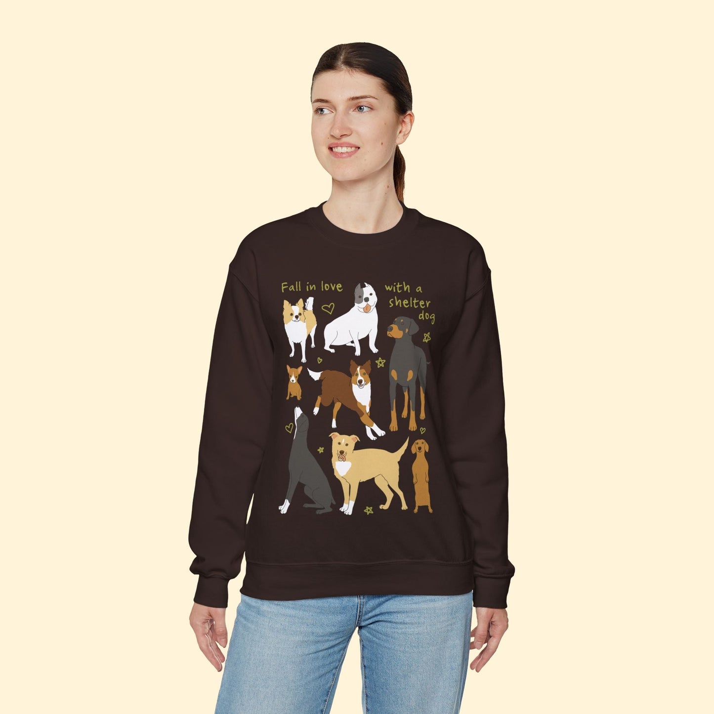 Fall In Love With A Shelter Dog | Crewneck Sweatshirt - Detezi Designs - 14441294149698703930