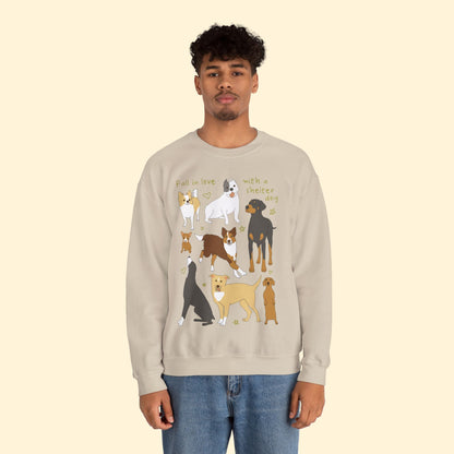 Fall In Love With A Shelter Dog | Crewneck Sweatshirt - Detezi Designs - 14441294149698703930