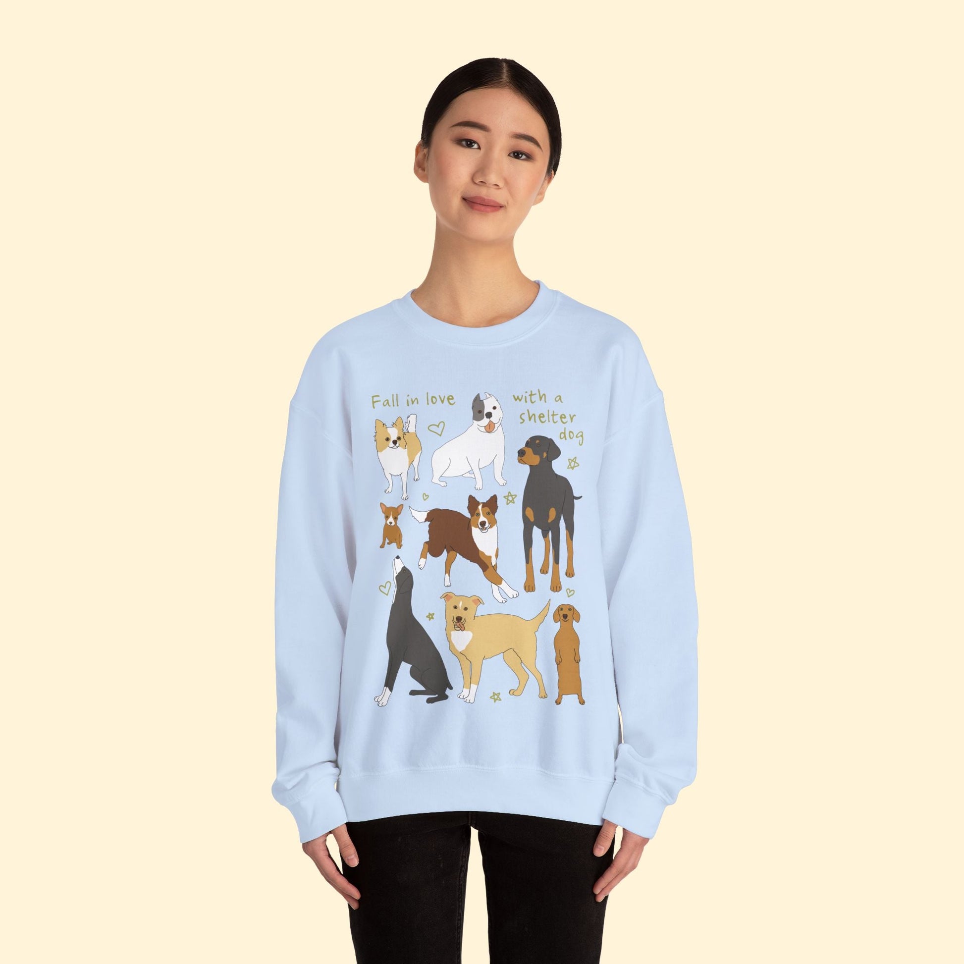 Fall In Love With A Shelter Dog | Crewneck Sweatshirt - Detezi Designs - 14441294149698703930