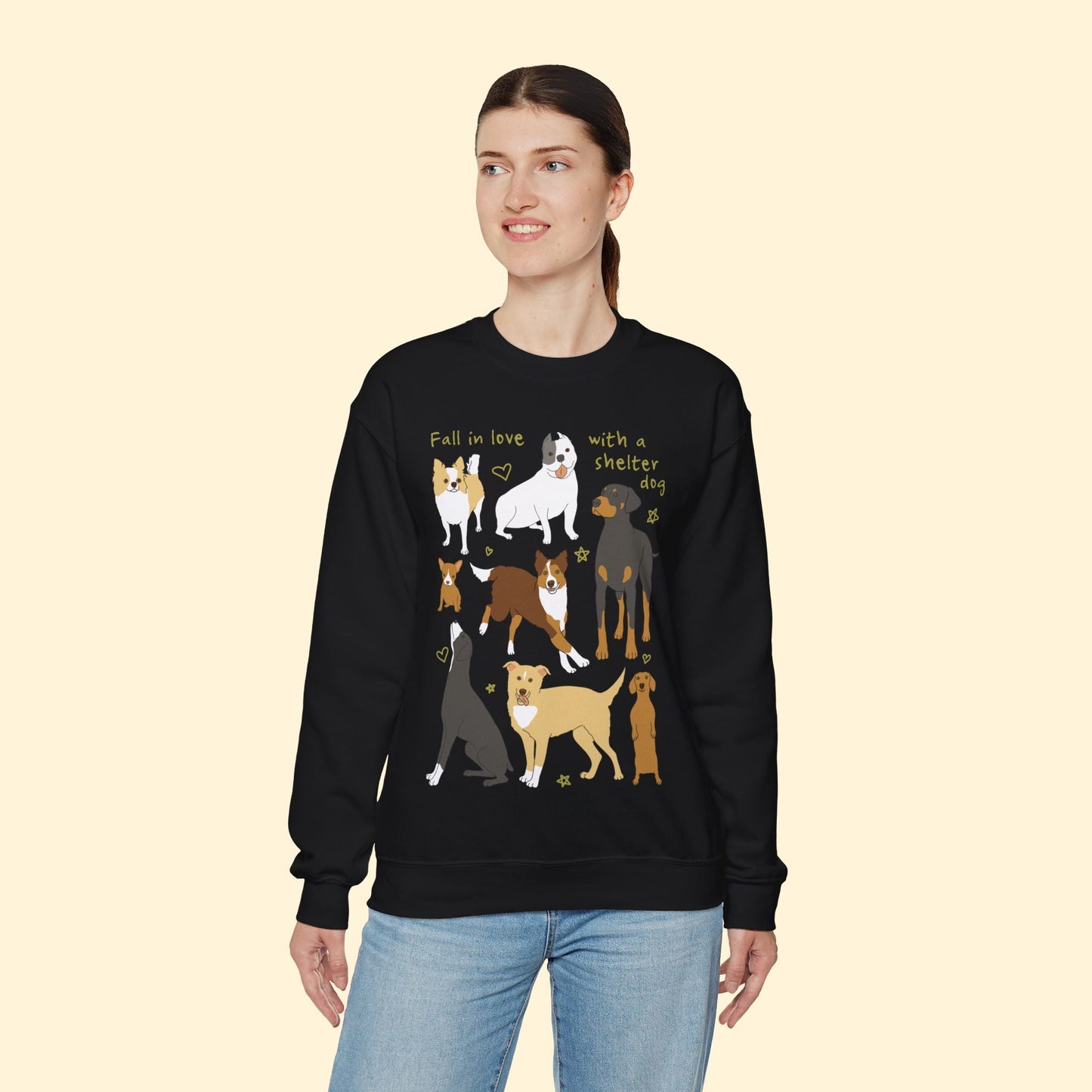 Fall In Love With A Shelter Dog | Crewneck Sweatshirt - Detezi Designs - 14441294149698703930