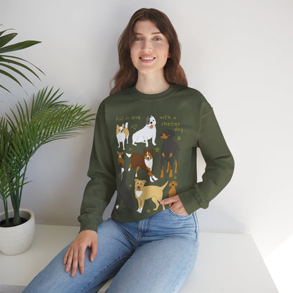 Fall In Love With A Shelter Dog | Crewneck Sweatshirt - Detezi Designs - 14441294149698703930