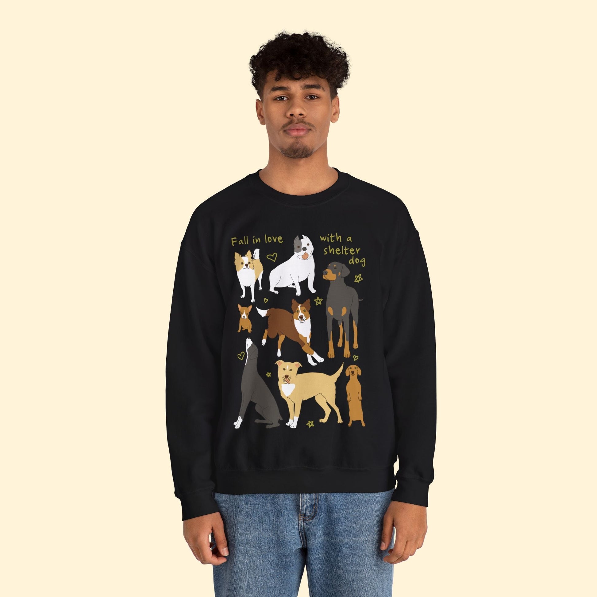 Fall In Love With A Shelter Dog | Crewneck Sweatshirt - Detezi Designs - 14441294149698703930