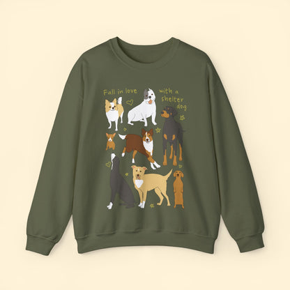 Fall In Love With A Shelter Dog | Crewneck Sweatshirt - Detezi Designs - 14441294149698703930