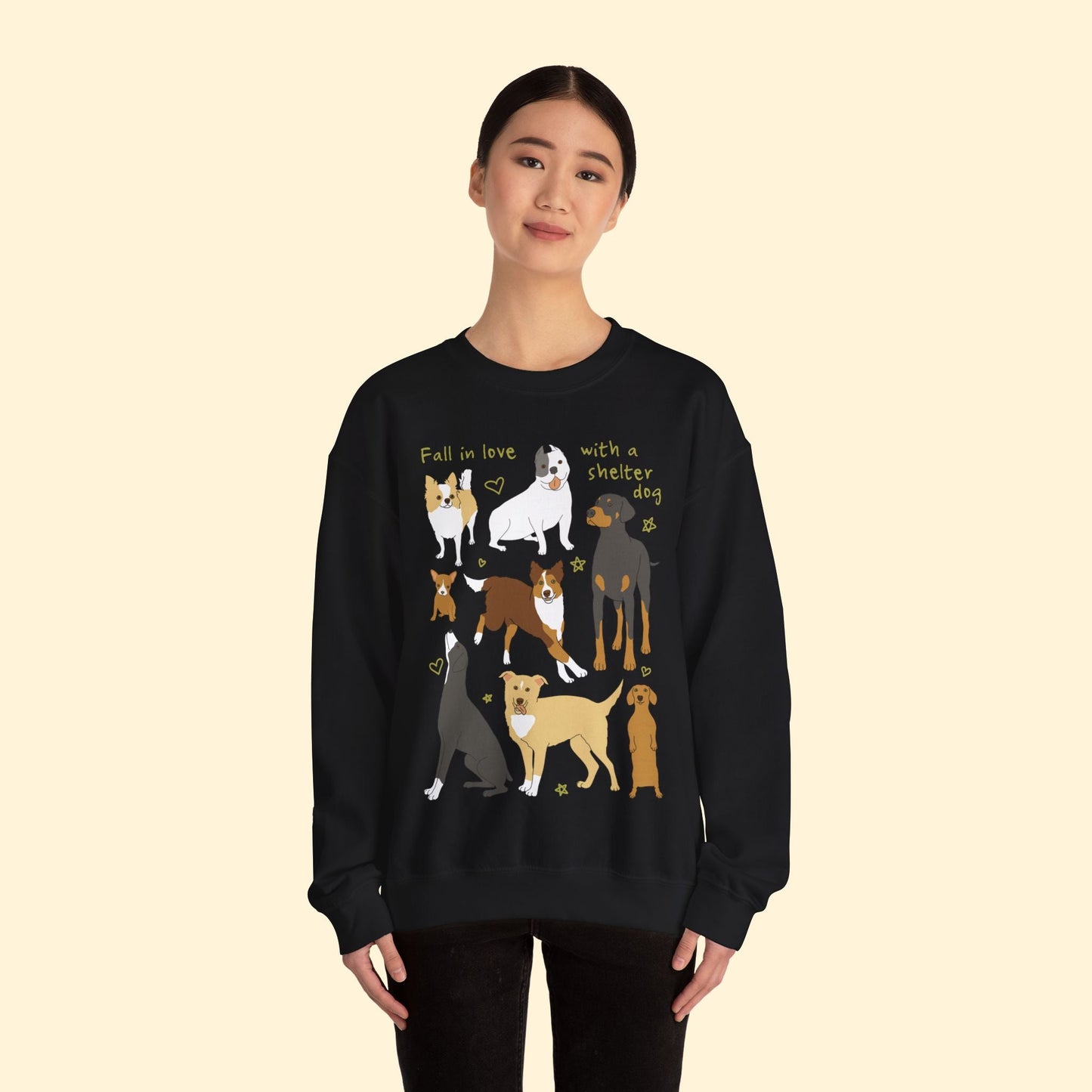 Fall In Love With A Shelter Dog | Crewneck Sweatshirt - Detezi Designs - 14441294149698703930