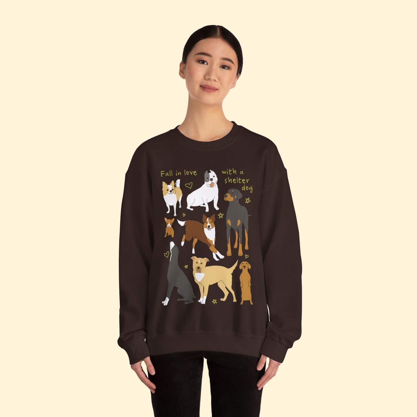 Fall In Love With A Shelter Dog | Crewneck Sweatshirt - Detezi Designs - 14441294149698703930