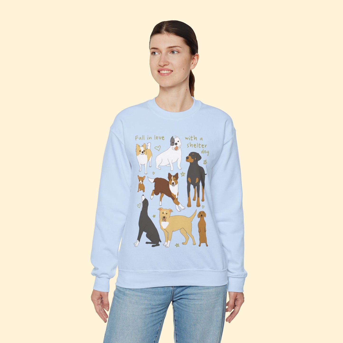 Fall In Love With A Shelter Dog | Crewneck Sweatshirt - Detezi Designs - 14441294149698703930