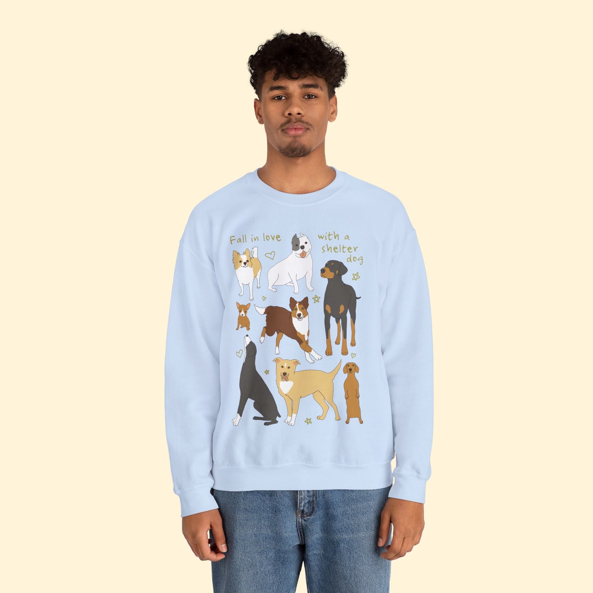 Fall In Love With A Shelter Dog | Crewneck Sweatshirt - Detezi Designs - 14441294149698703930