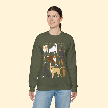 Fall In Love With A Shelter Dog | Crewneck Sweatshirt - Detezi Designs - 14441294149698703930