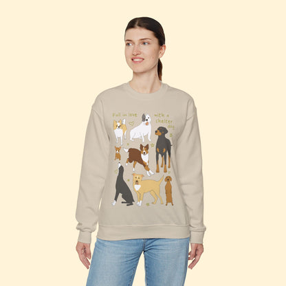 Fall In Love With A Shelter Dog | Crewneck Sweatshirt - Detezi Designs - 14441294149698703930