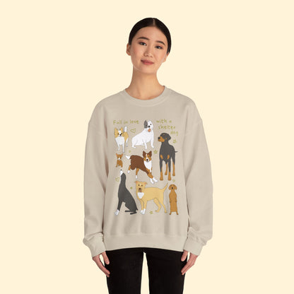 Fall In Love With A Shelter Dog | Crewneck Sweatshirt - Detezi Designs - 14441294149698703930