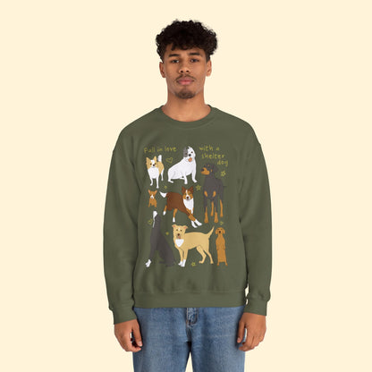 Fall In Love With A Shelter Dog | Crewneck Sweatshirt - Detezi Designs - 14441294149698703930