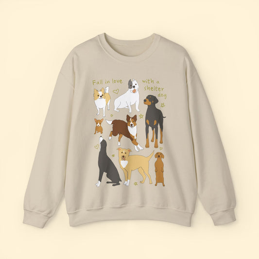 Fall In Love With A Shelter Dog | Crewneck Sweatshirt - Detezi Designs - 20045662554232258234