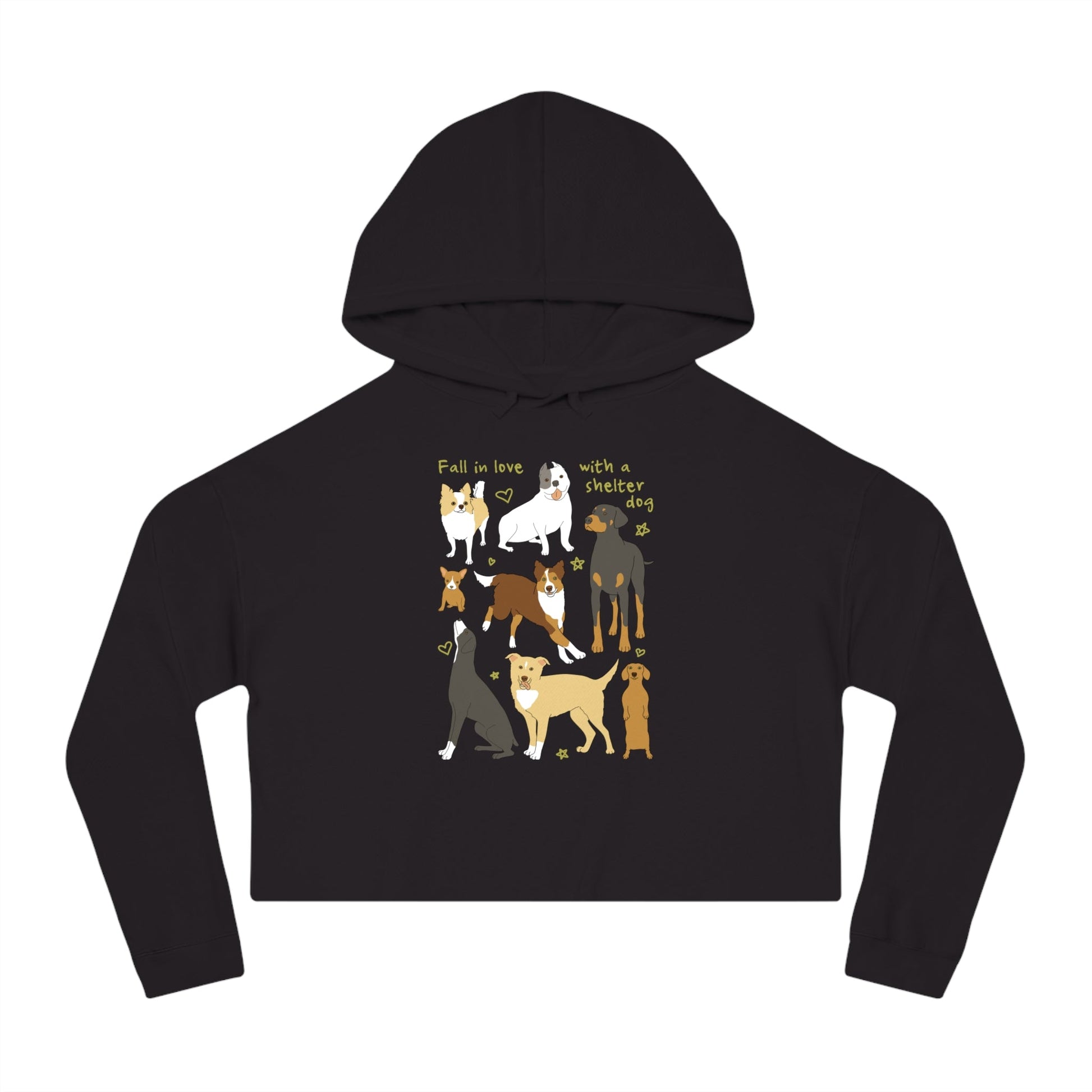 Fall In Love With A Shelter Dog | Cropped Hooded Sweatshirt - Detezi Designs - 10263238579439976491