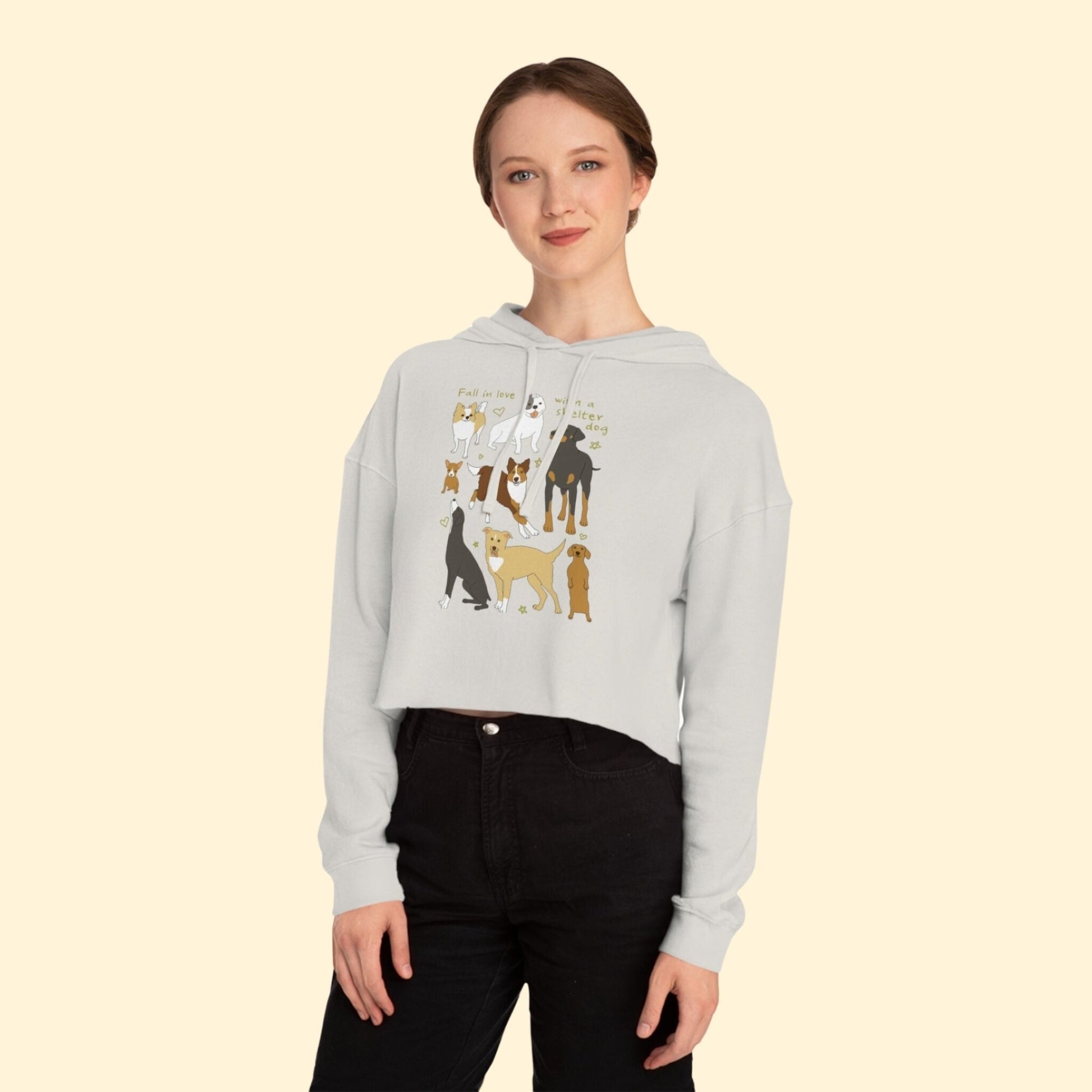 Fall In Love With A Shelter Dog | Cropped Hooded Sweatshirt - Detezi Designs - 10263238579439976491