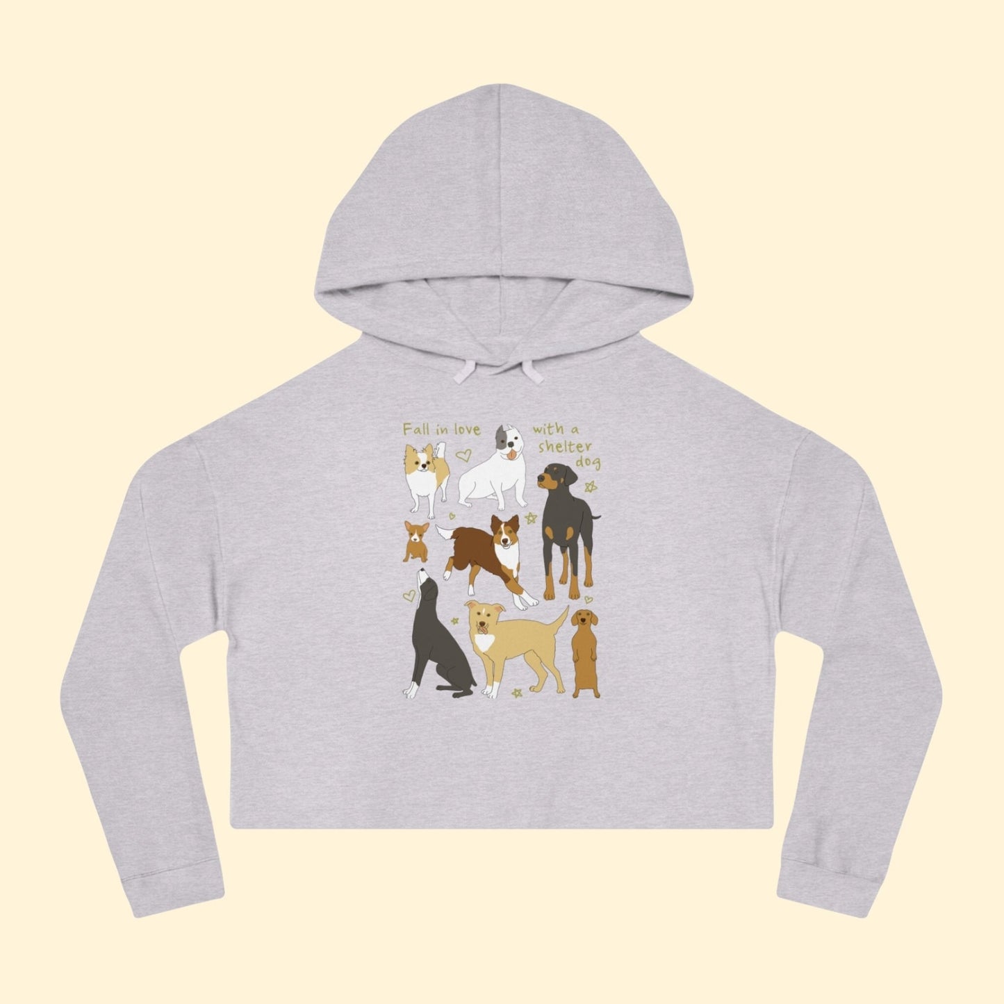 Fall In Love With A Shelter Dog | Cropped Hooded Sweatshirt - Detezi Designs - 10263238579439976491