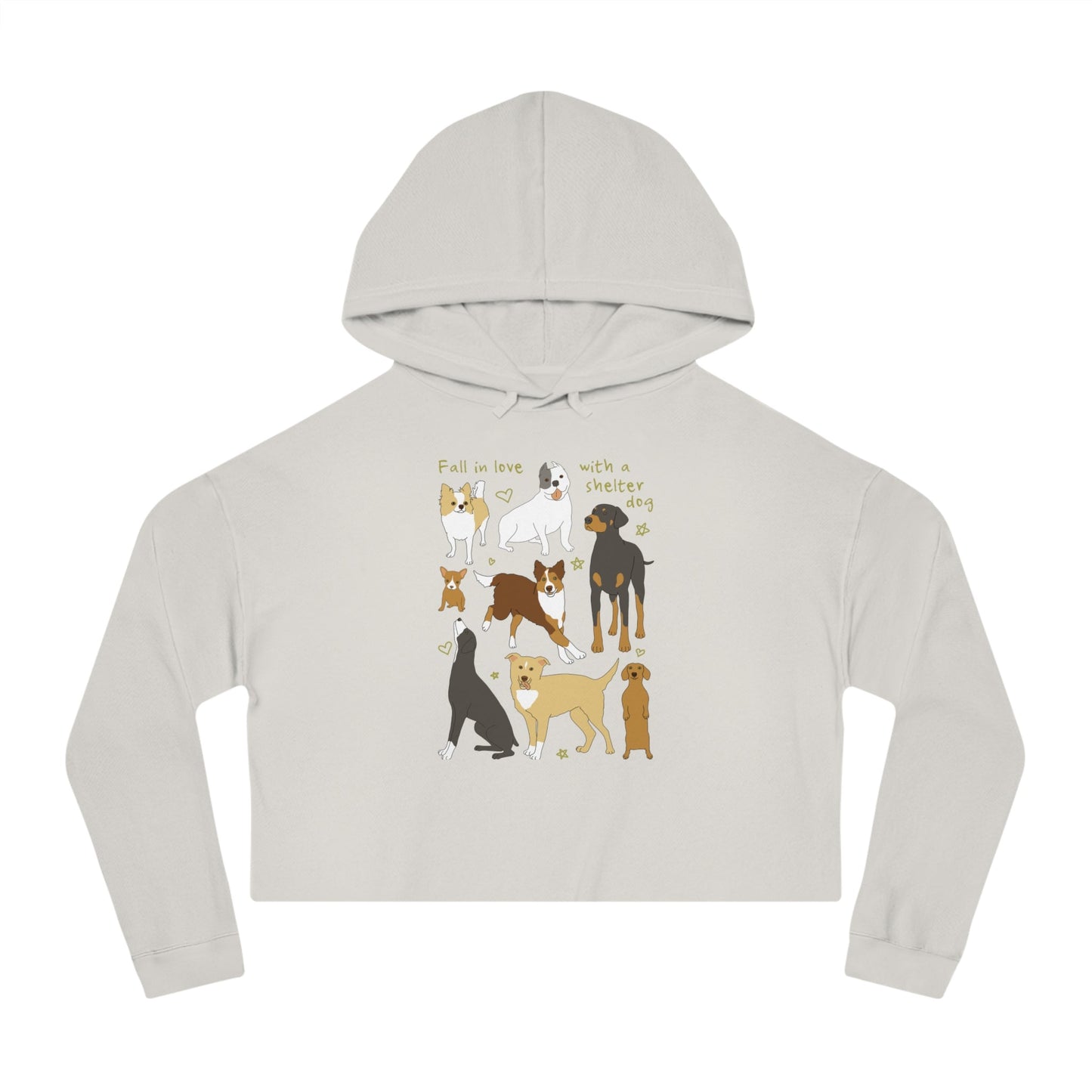 Fall In Love With A Shelter Dog | Cropped Hooded Sweatshirt - Detezi Designs - 33152187524656594353