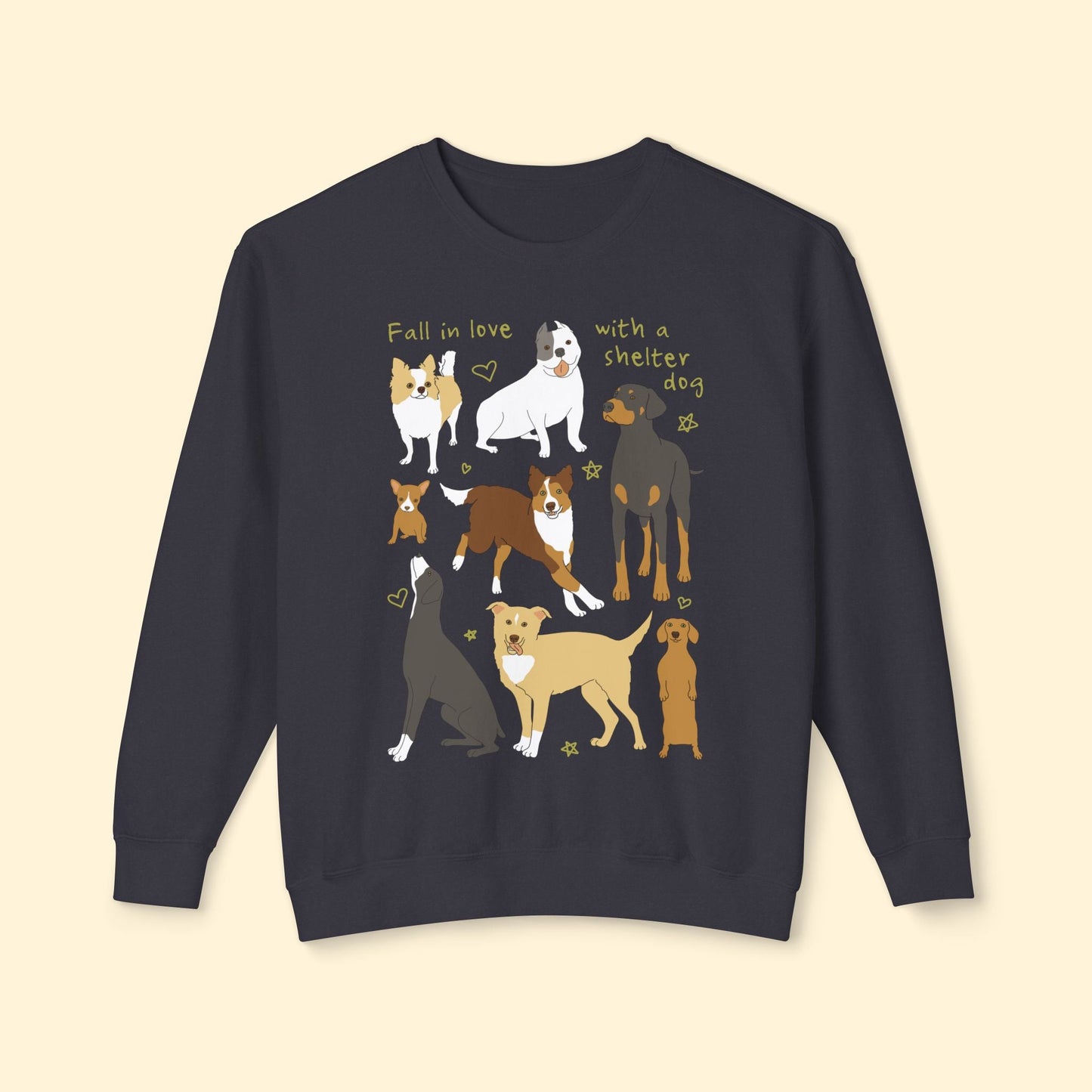 Fall In Love With A Shelter Dog | Lightweight Comfort Colors Crewneck Sweatshirt - Detezi Designs - 11573833650784212005