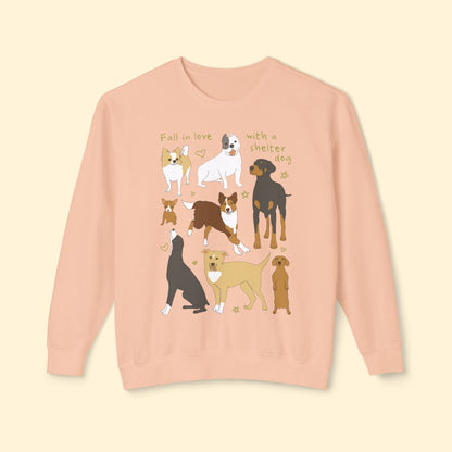 Fall In Love With A Shelter Dog | Lightweight Comfort Colors Crewneck Sweatshirt - Detezi Designs - 18526971835314002885