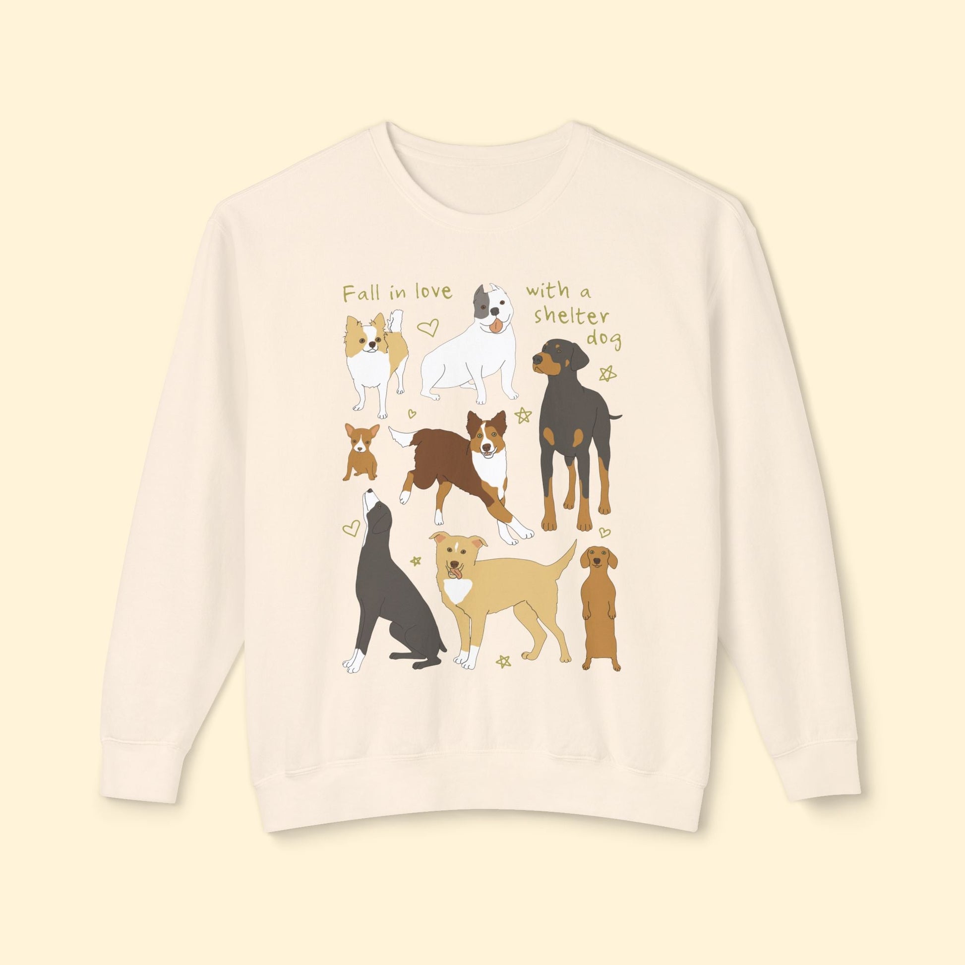 Fall In Love With A Shelter Dog | Lightweight Comfort Colors Crewneck Sweatshirt - Detezi Designs - 21204389425286501992