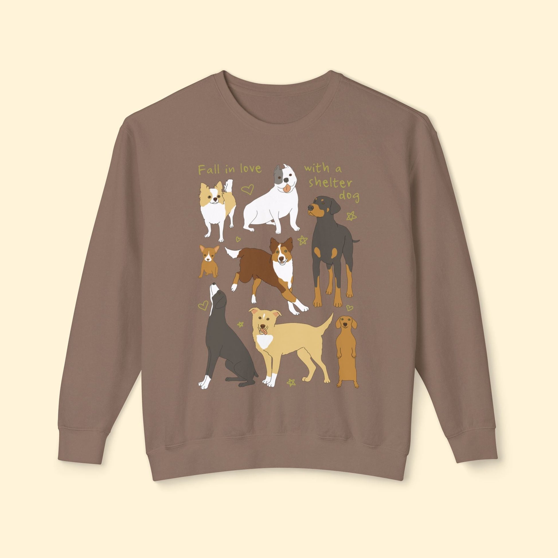 Fall In Love With A Shelter Dog | Lightweight Comfort Colors Crewneck Sweatshirt - Detezi Designs - 33423683338363905444