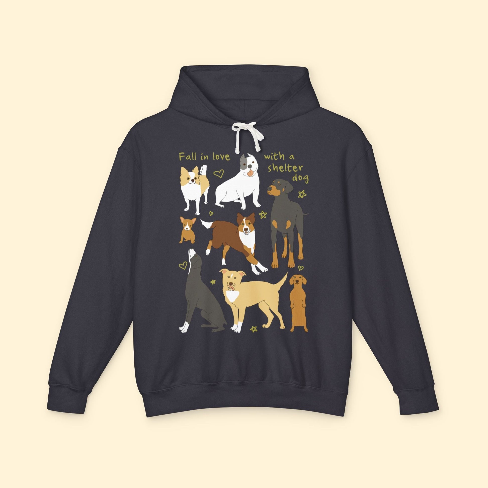 Fall In Love With A Shelter Dog | Lightweight Comfort Colors Hooded Sweatshirt - Detezi Designs - 17137723081639993669