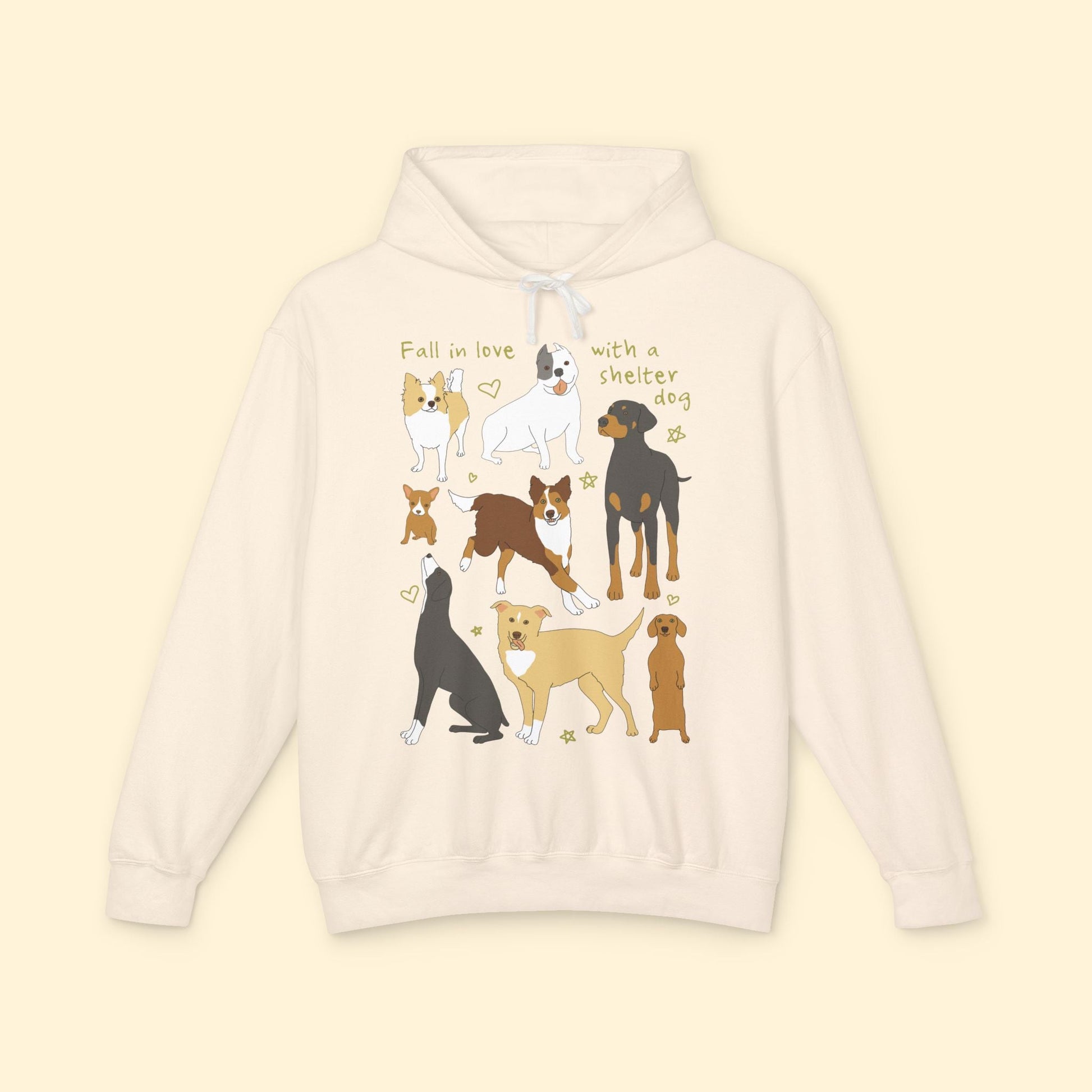 Fall In Love With A Shelter Dog | Lightweight Comfort Colors Hooded Sweatshirt - Detezi Designs - 25085028687432063329