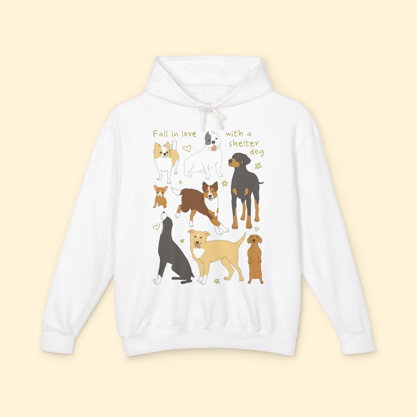 Fall In Love With A Shelter Dog | Lightweight Comfort Colors Hooded Sweatshirt - Detezi Designs - 25188712734348604673