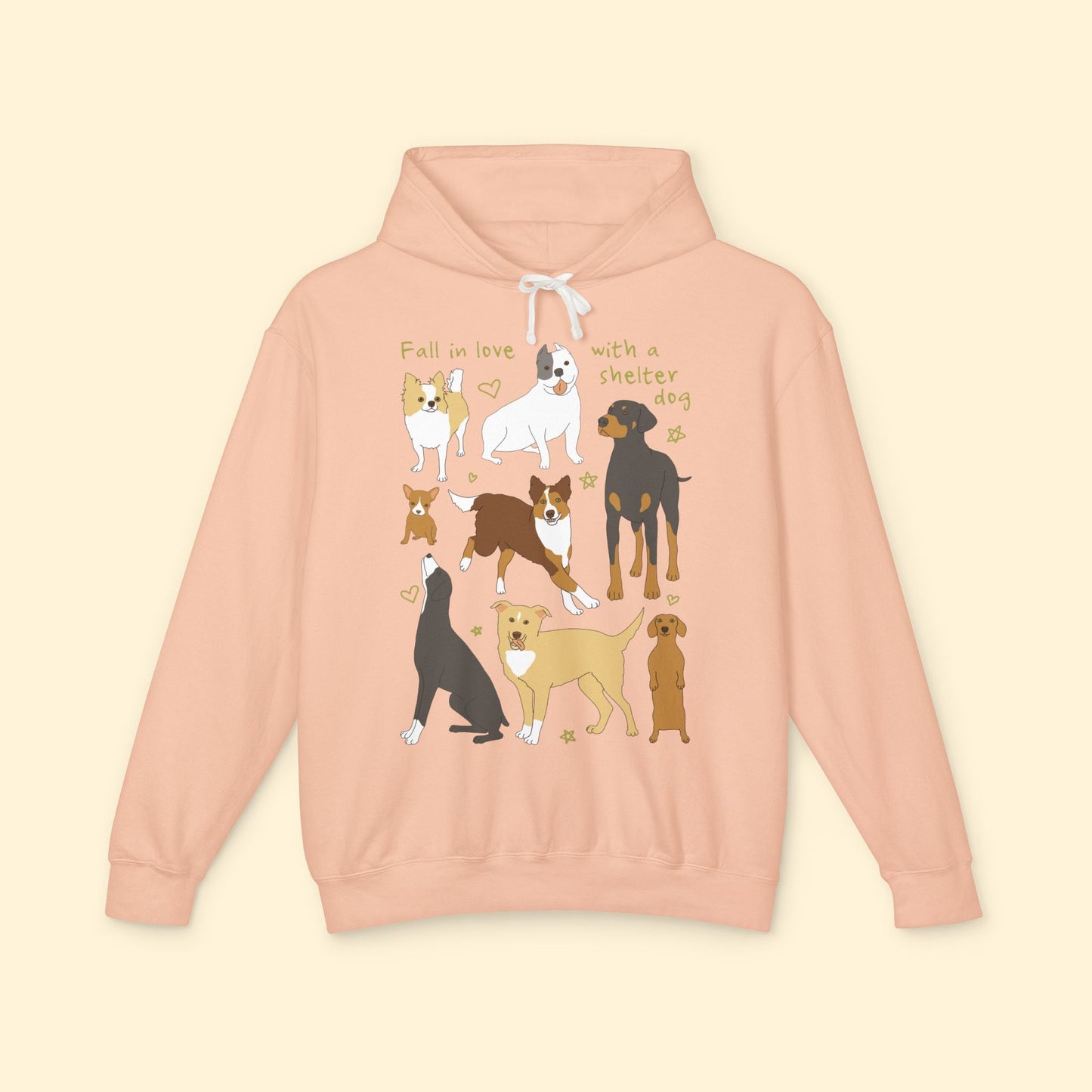 Fall In Love With A Shelter Dog | Lightweight Comfort Colors Hooded Sweatshirt - Detezi Designs - 32718661890574754892