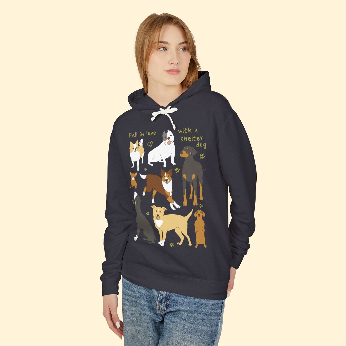 Fall In Love With A Shelter Dog | Lightweight Comfort Colors Hooded Sweatshirt - Detezi Designs - 32718661890574754892