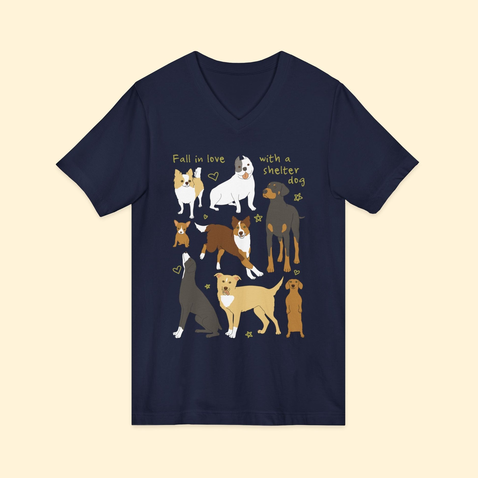 Fall In Love With A Shelter Dog | Unisex V - Neck Tee - Detezi Designs - 14611267614076515818