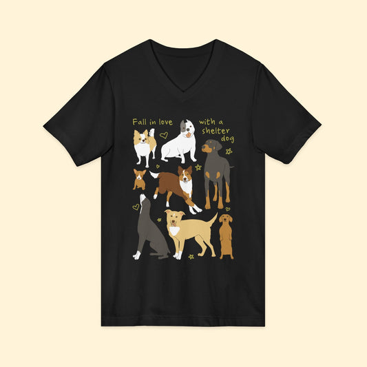 Fall In Love With A Shelter Dog | Unisex V - Neck Tee - Detezi Designs - 20494274703811877366