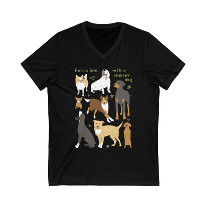 Fall In Love With A Shelter Dog | Unisex V - Neck Tee - Detezi Designs - 20494274703811877366