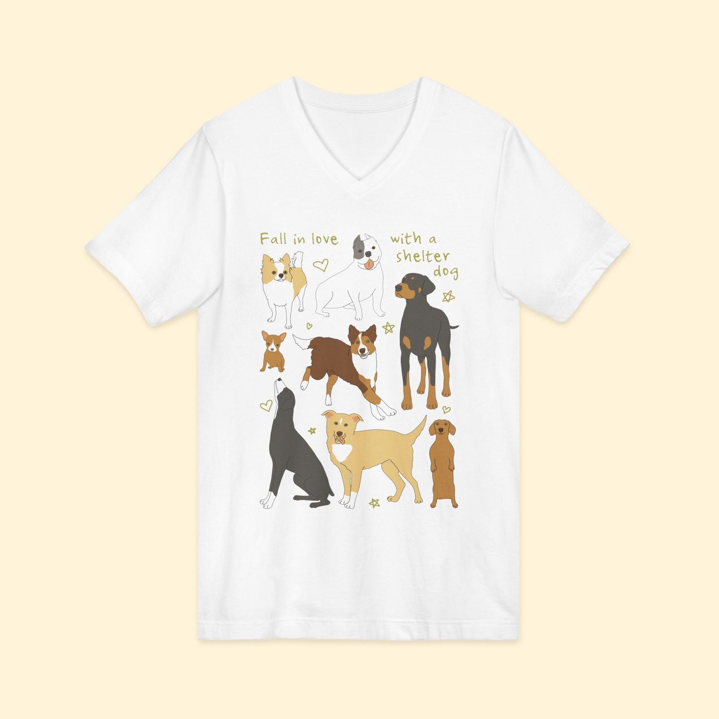 Fall In Love With A Shelter Dog | Unisex V - Neck Tee - Detezi Designs - 70585229004233102252